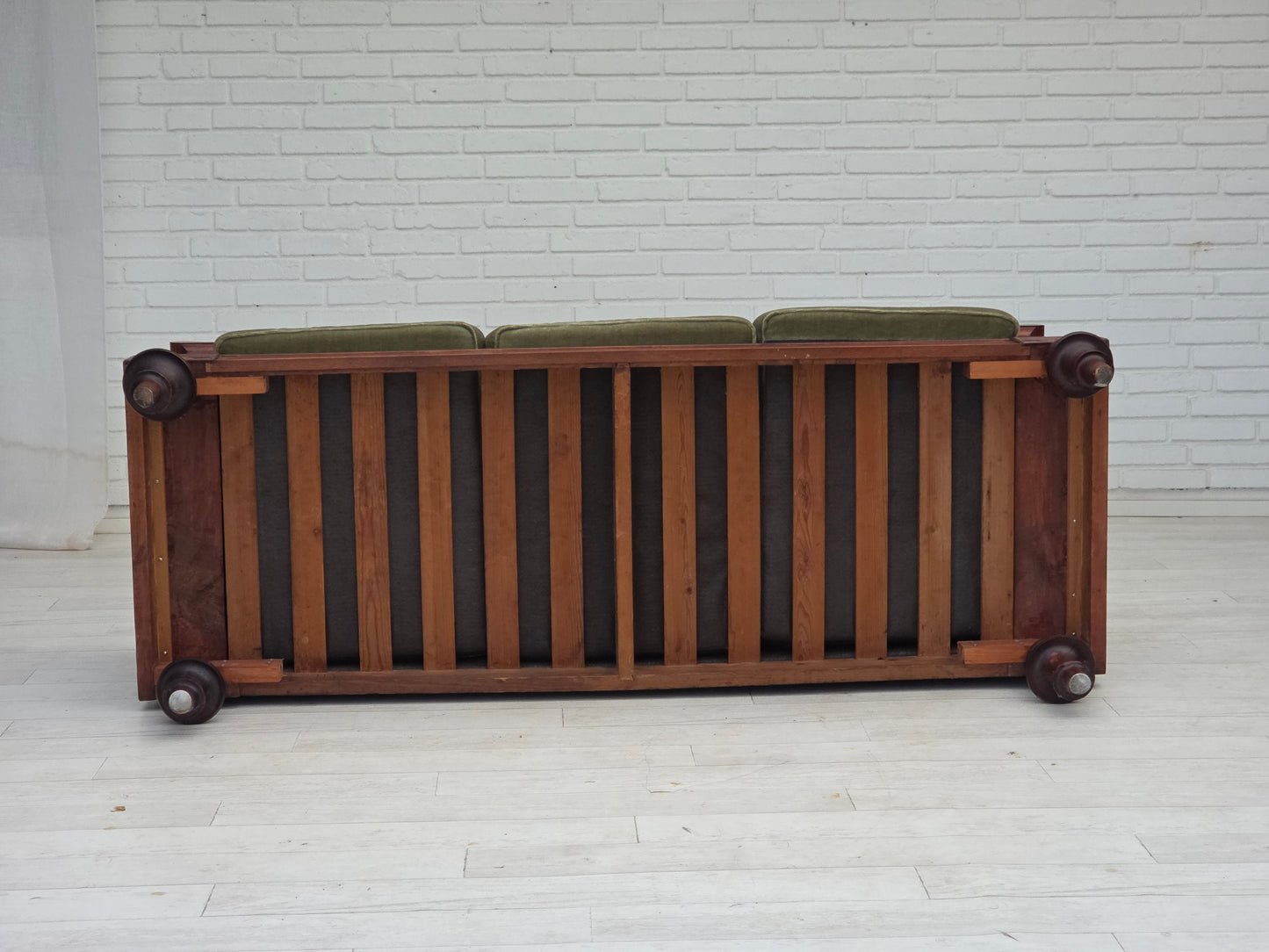 1930s, Danish 3 seater antique sofa, furniture velour, ash wood, reupholstered.