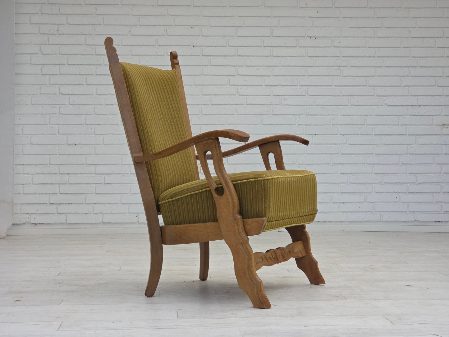 1970s, Scandinavian armchair, cotton/wool fabric, solid oak wood, original condition.