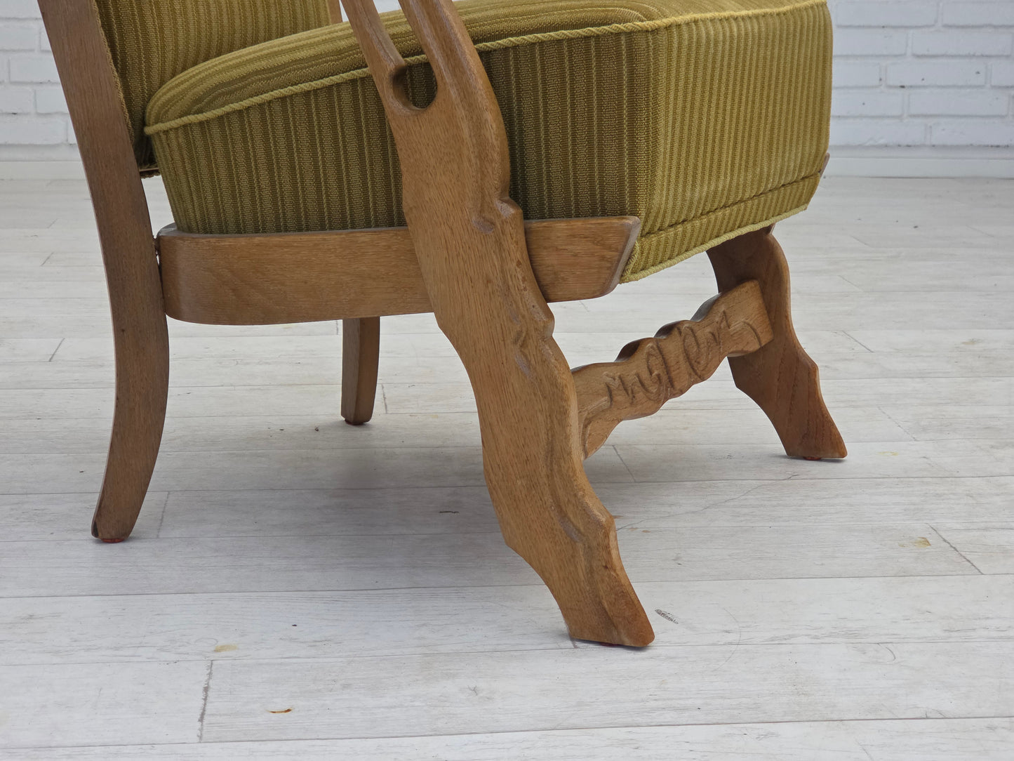 1970s, Scandinavian armchair, cotton/wool fabric, solid oak wood, original condition.