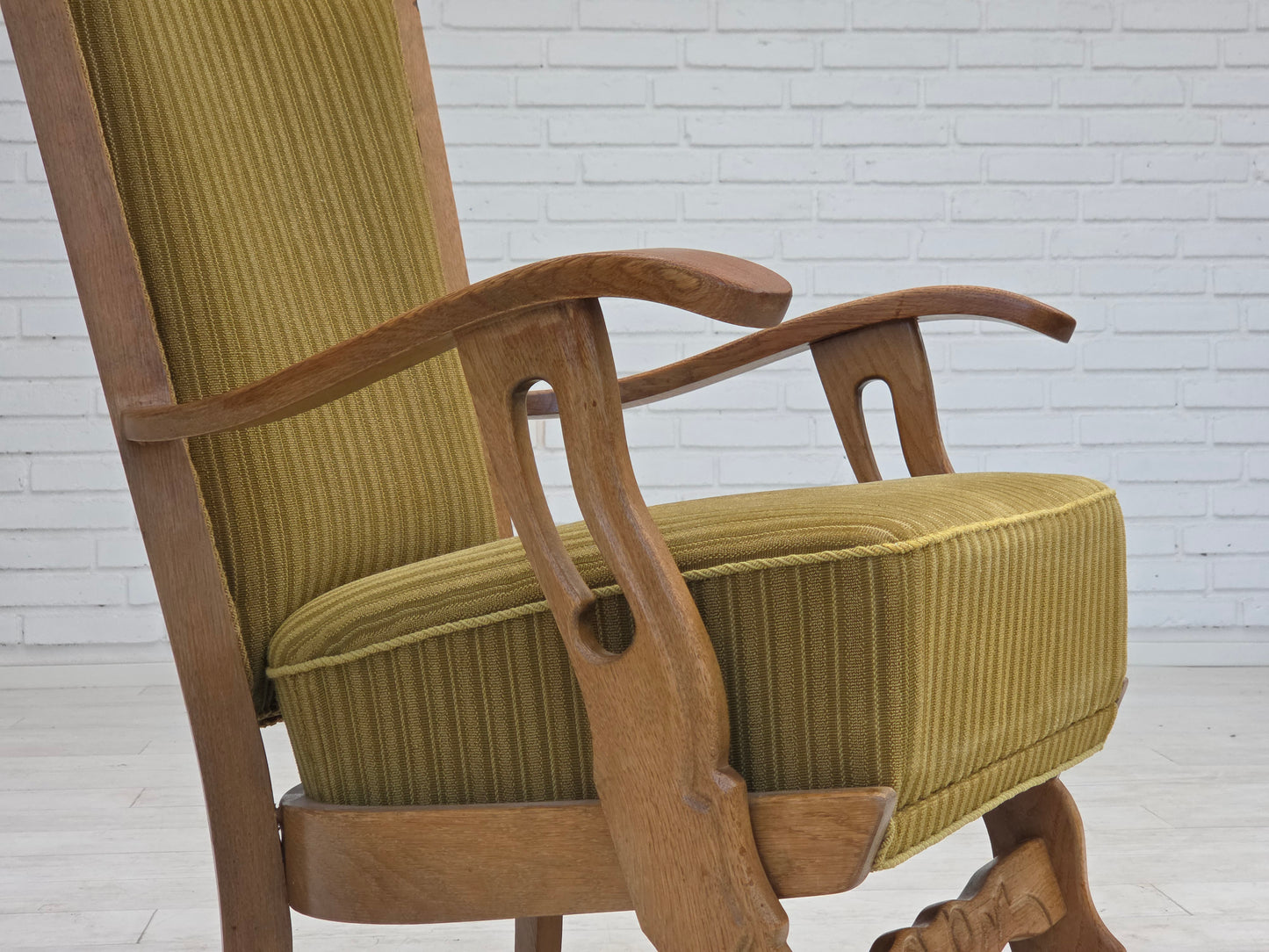 1970s, Scandinavian armchair, cotton/wool fabric, solid oak wood, original condition.
