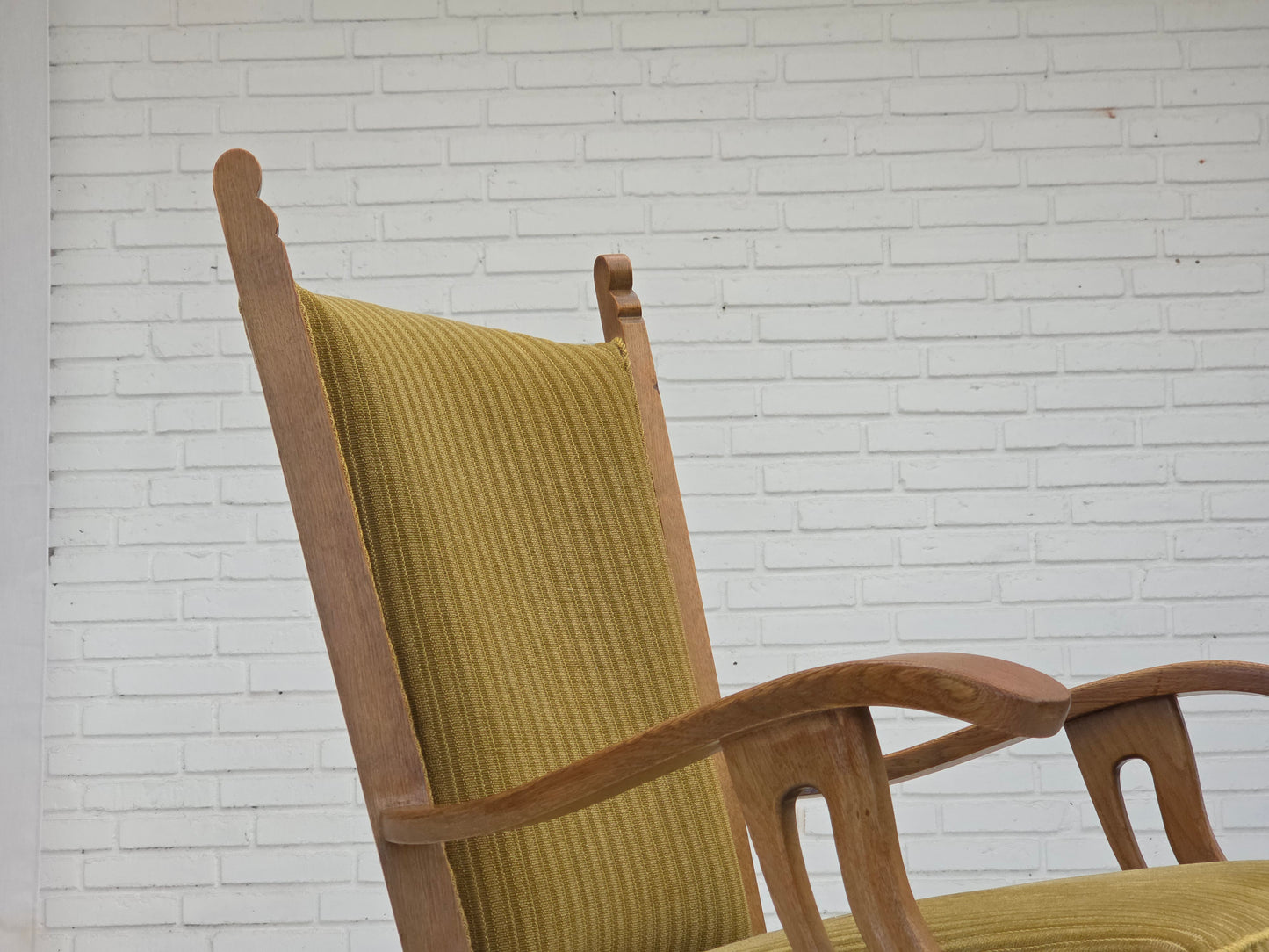 1970s, Scandinavian armchair, cotton/wool fabric, solid oak wood, original condition.