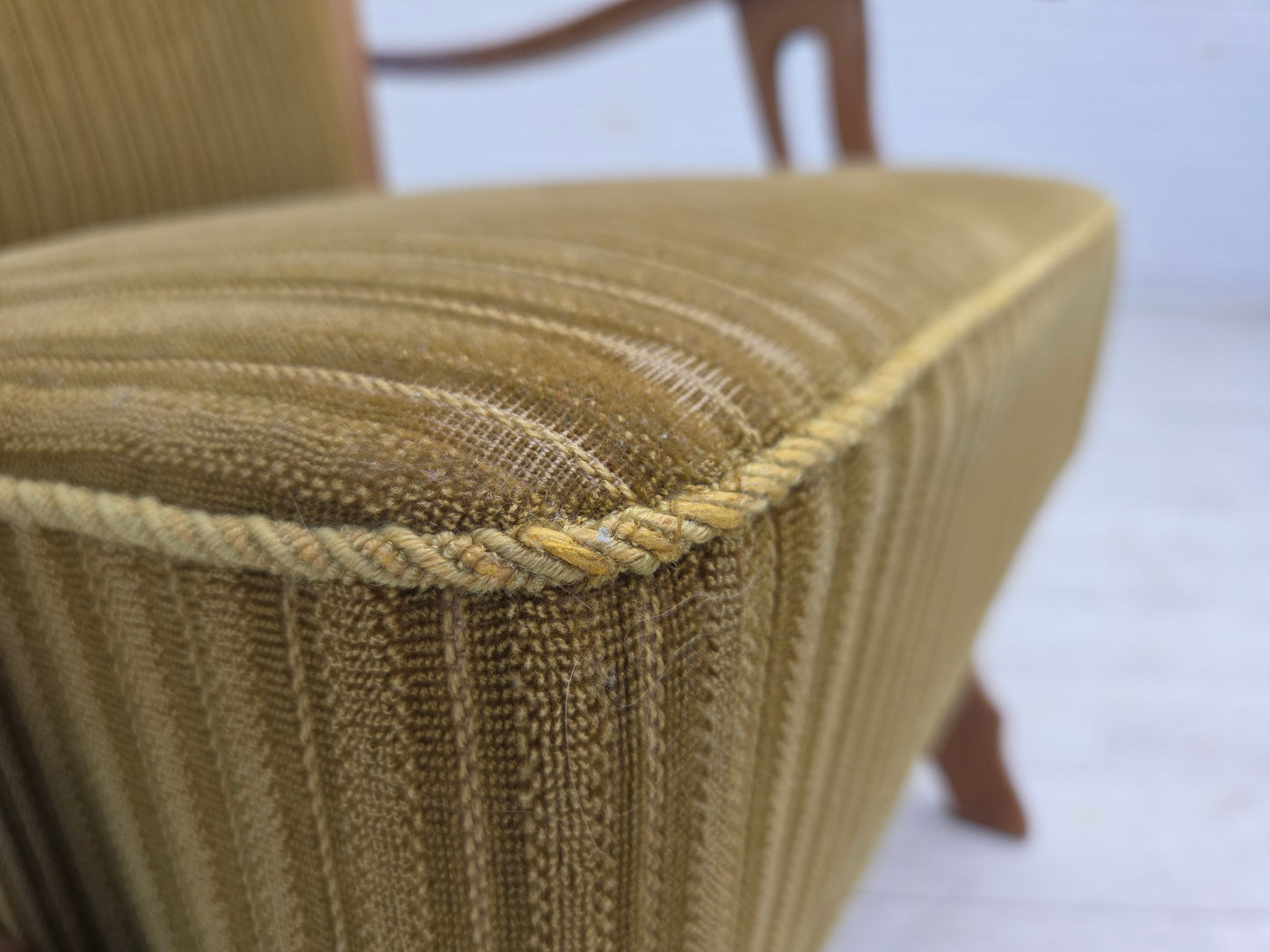 1970s, Scandinavian armchair, cotton/wool fabric, solid oak wood, original condition.