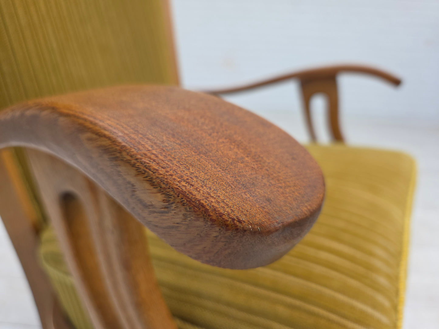 1970s, Scandinavian armchair, cotton/wool fabric, solid oak wood, original condition.