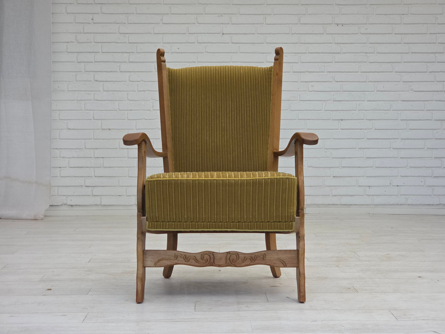 1970s, Scandinavian armchair, cotton/wool fabric, solid oak wood, original condition.
