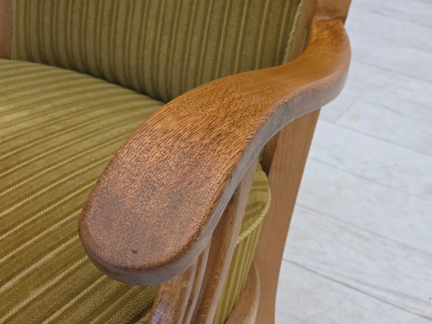 1970s, Scandinavian armchair, cotton/wool fabric, solid oak wood, original condition.