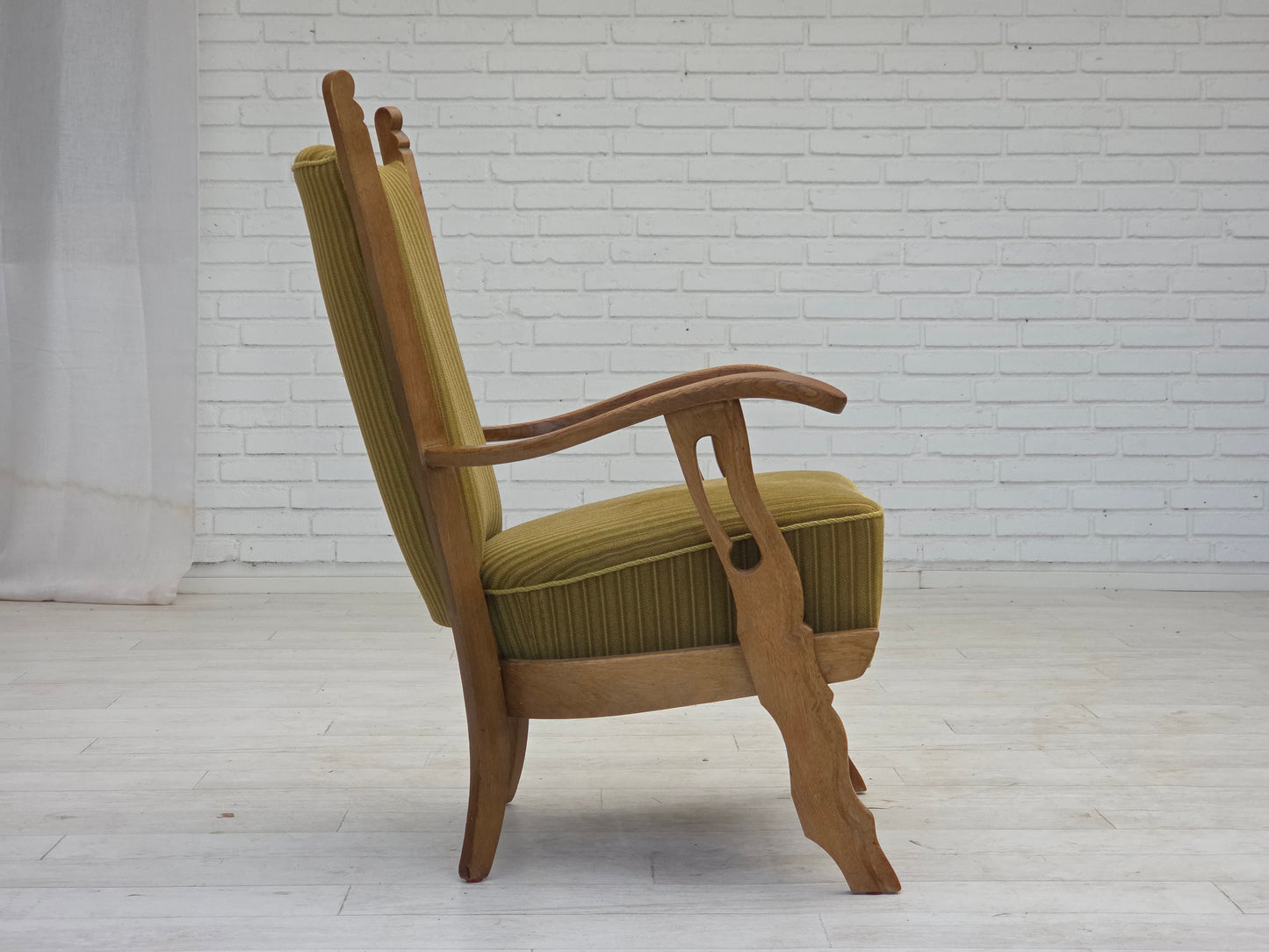 1970s, Scandinavian armchair, cotton/wool fabric, solid oak wood, original condition.