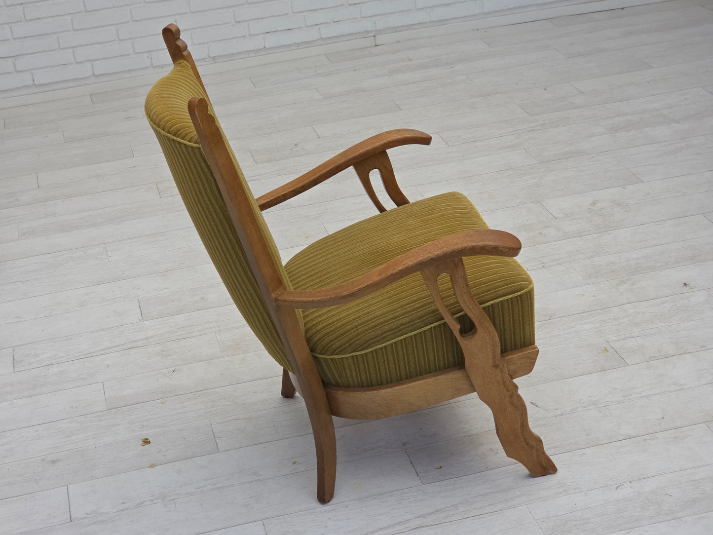 1970s, Scandinavian armchair, cotton/wool fabric, solid oak wood, original condition.
