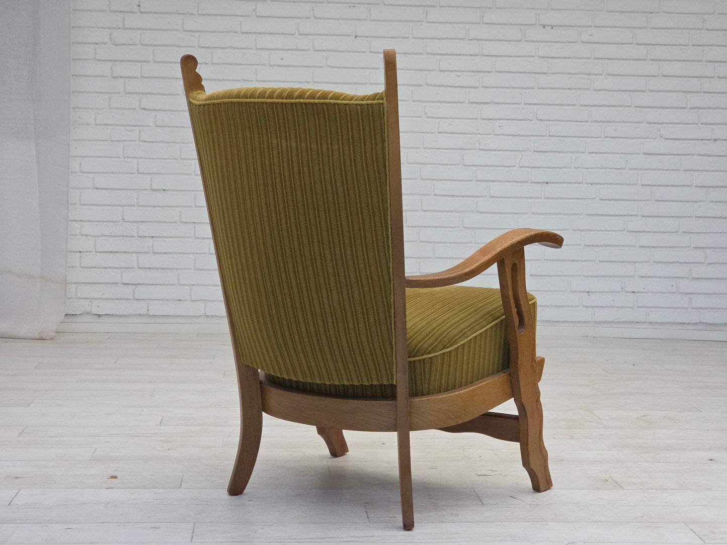1970s, Scandinavian armchair, cotton/wool fabric, solid oak wood, original condition.