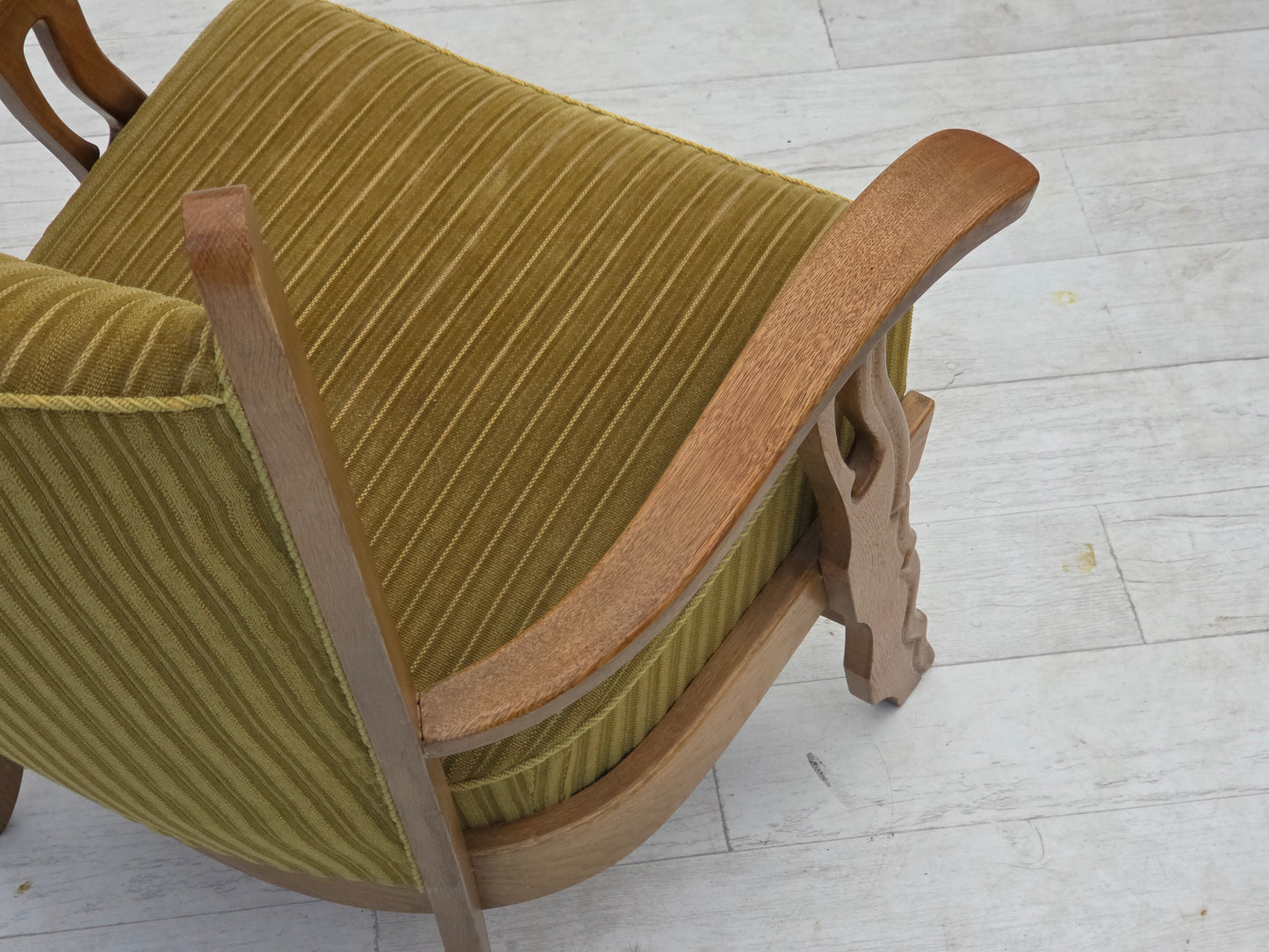 1970s, Scandinavian armchair, cotton/wool fabric, solid oak wood, original condition.