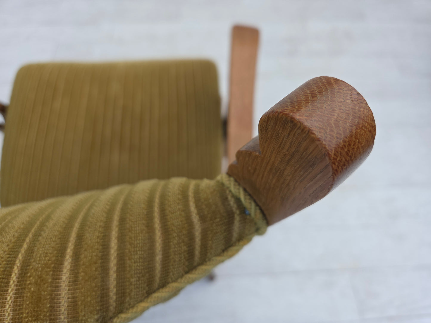 1970s, Scandinavian armchair, cotton/wool fabric, solid oak wood, original condition.