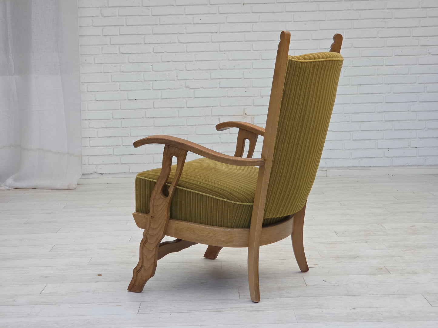 1970s, Scandinavian armchair, cotton/wool fabric, solid oak wood, original condition.