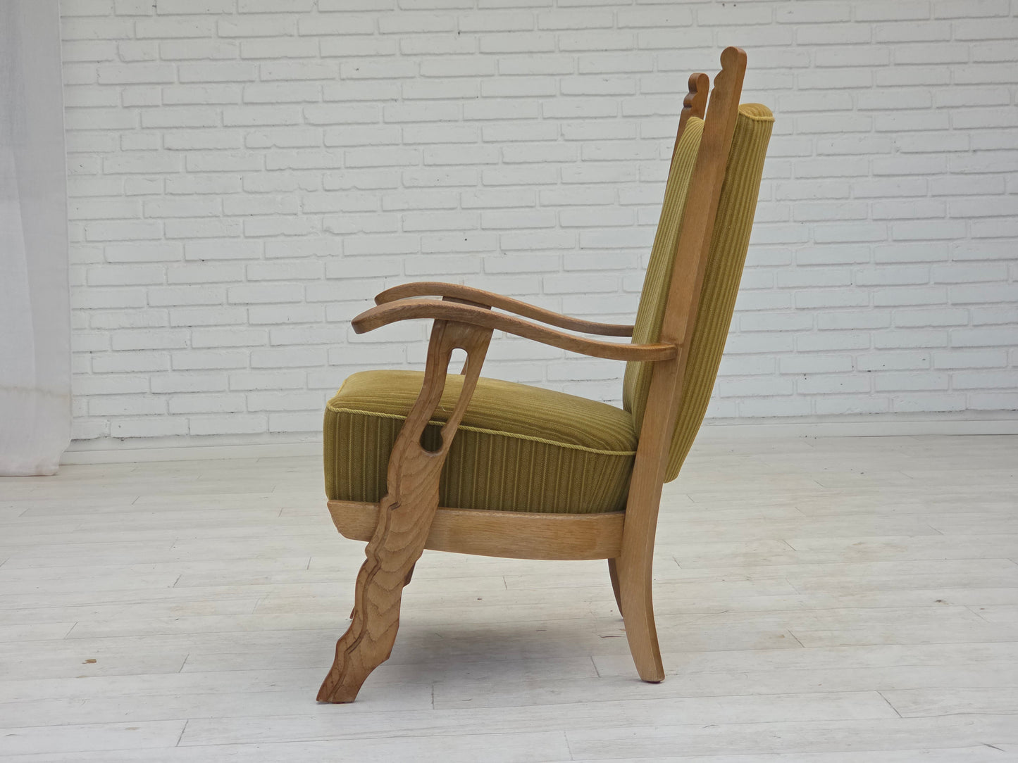 1970s, Scandinavian armchair, cotton/wool fabric, solid oak wood, original condition.