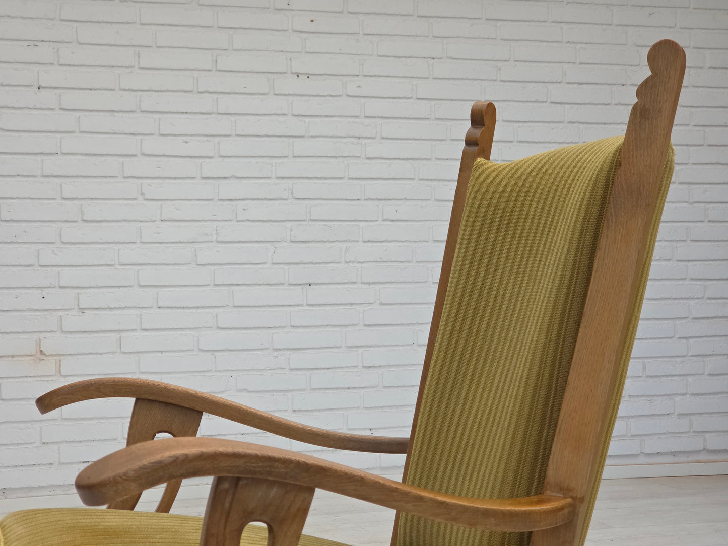 1970s, Scandinavian armchair, cotton/wool fabric, solid oak wood, original condition.
