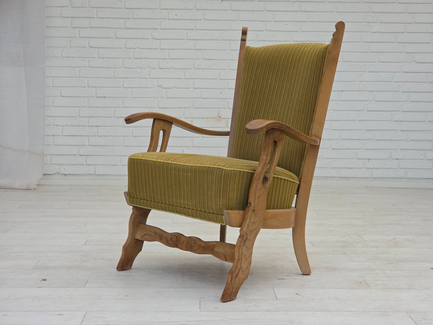 1970s, Scandinavian armchair, cotton/wool fabric, solid oak wood, original condition.