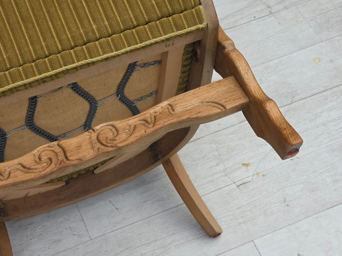 1970s, Scandinavian armchair, cotton/wool fabric, solid oak wood, original condition.