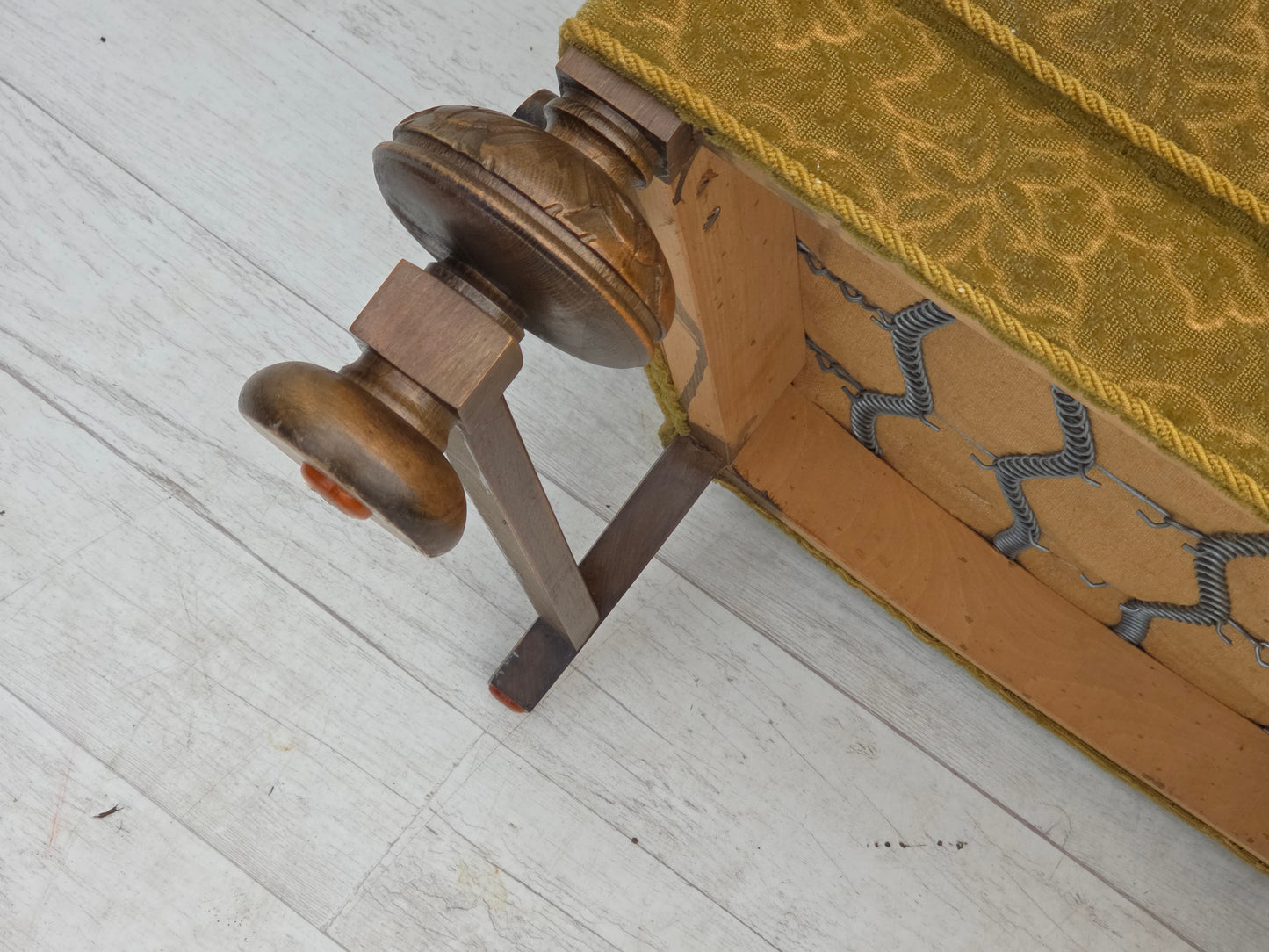 1960s, Danish highback armchair, furniture cotton/wool fabric, solid oak wood.