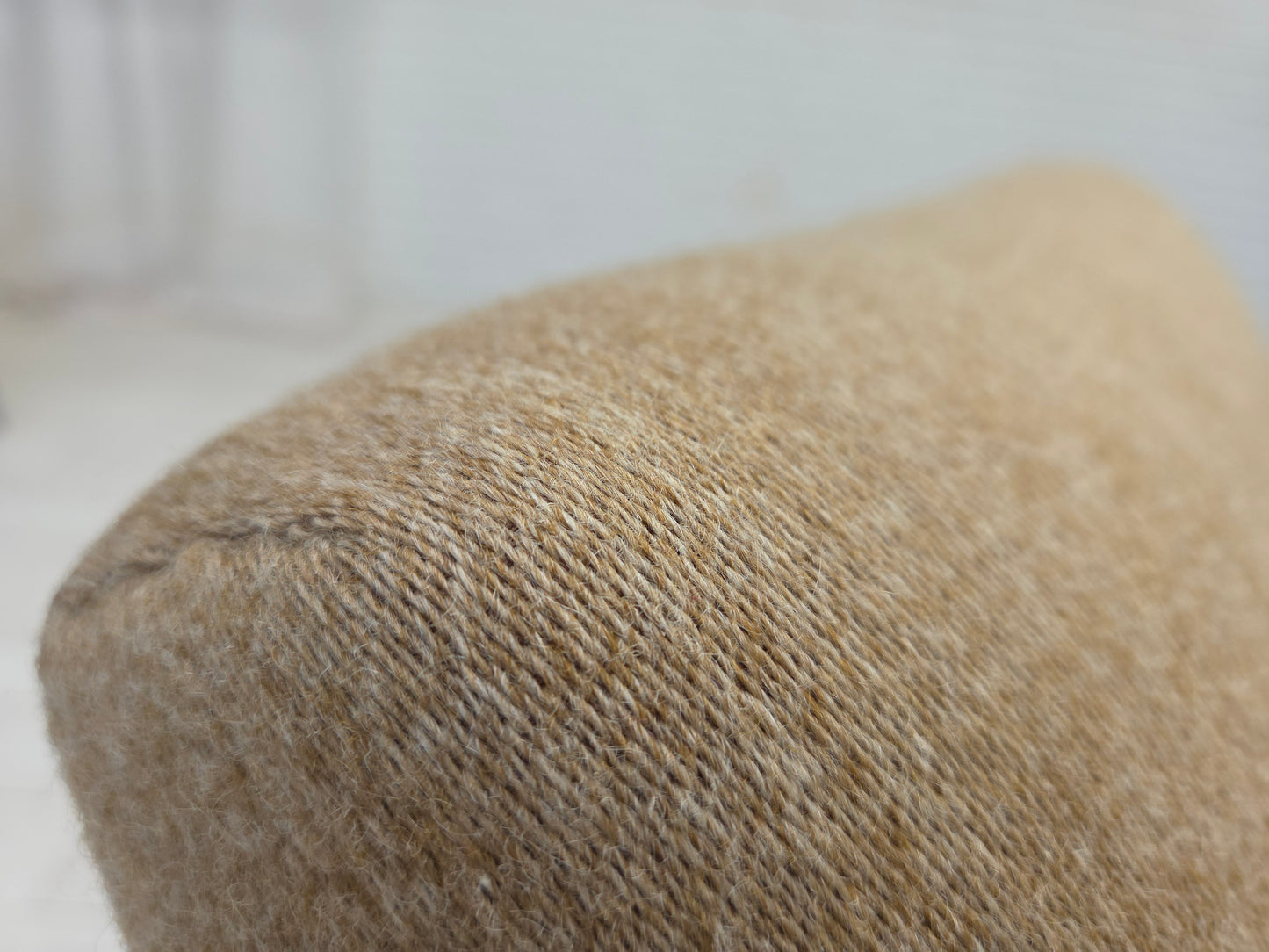 1970s, Danish armchair, original beige furniture wool, solid oak wood.