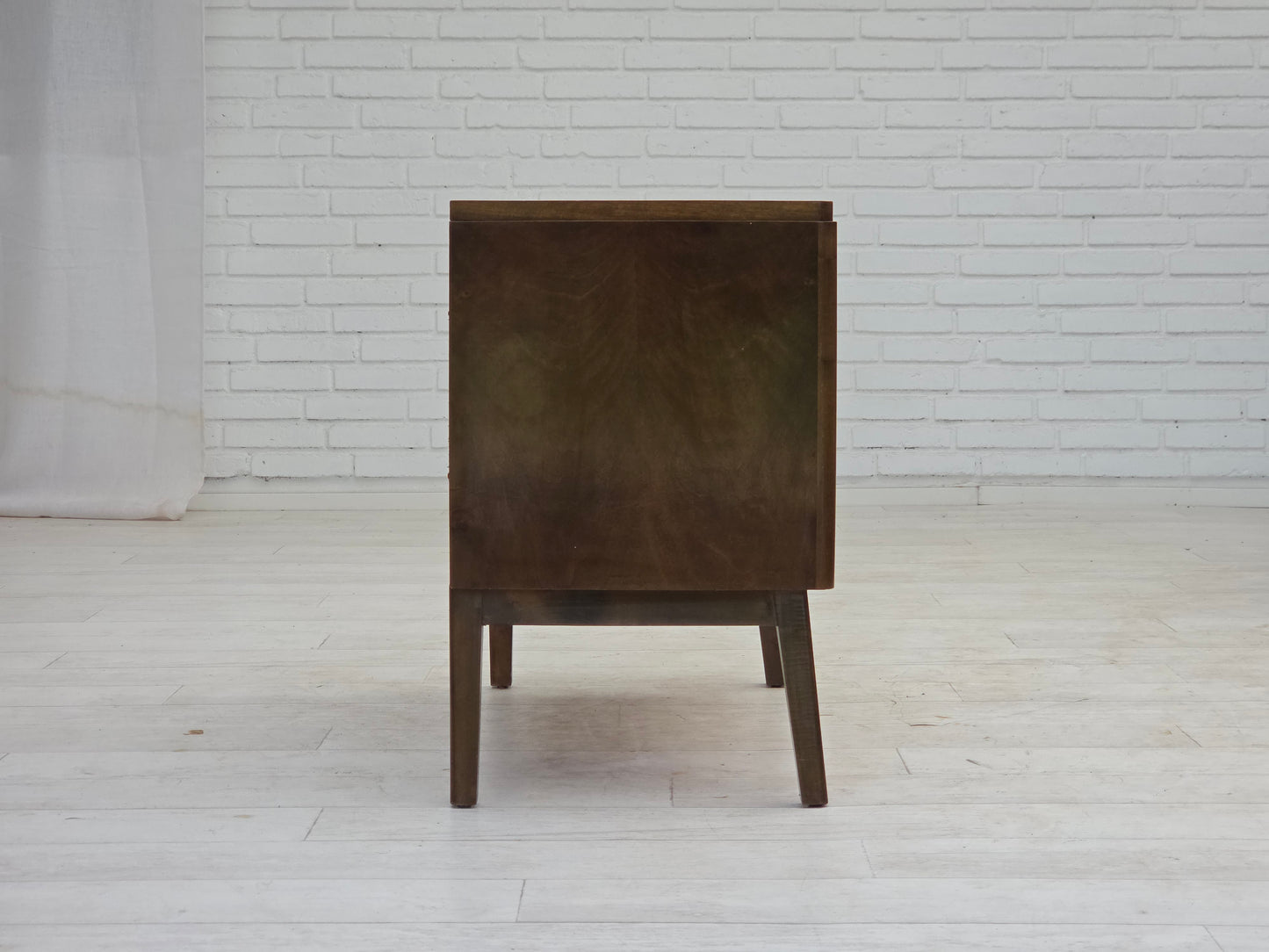 1960s, Danish radio/TV commode, laqered ash wood, wood marquetry door.