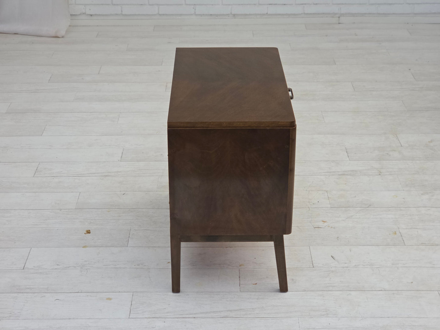 1960s, Danish radio/TV commode, laqered ash wood, wood marquetry door.