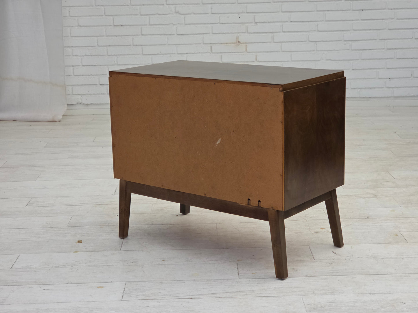 1960s, Danish radio/TV commode, laqered ash wood, wood marquetry door.