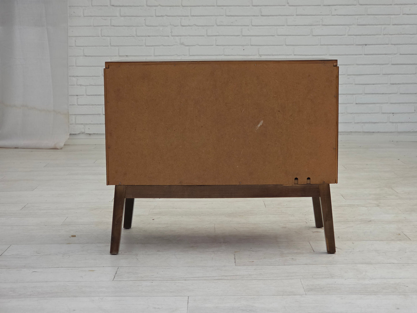 1960s, Danish radio/TV commode, laqered ash wood, wood marquetry door.