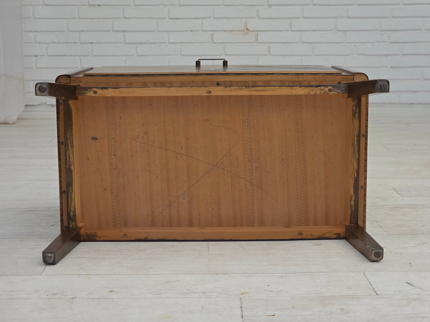 1960s, Danish radio/TV commode, laqered ash wood, wood marquetry door.