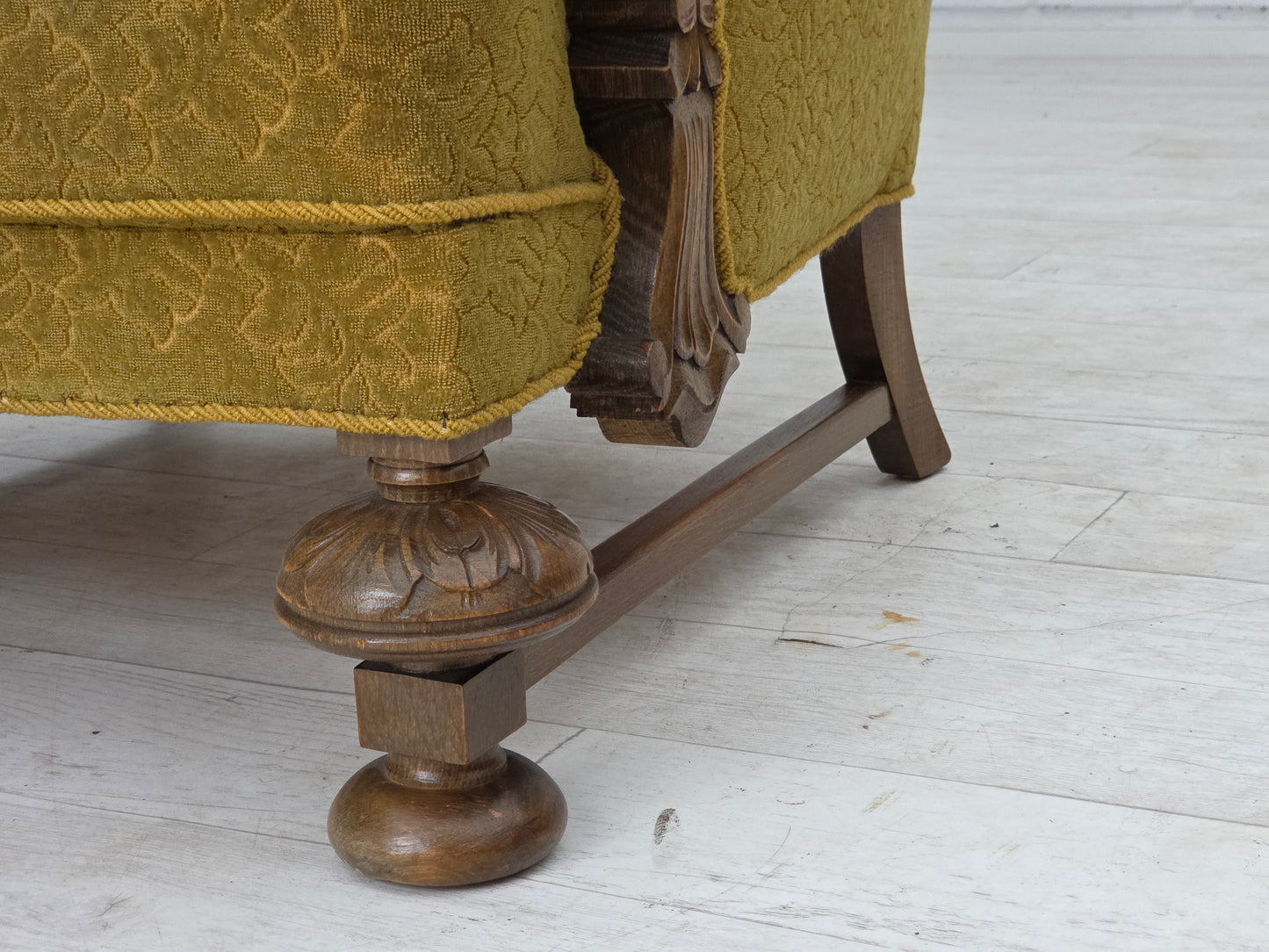 1960s, Danish armchair, furniture cotton/wool fabric, solid oak wood.