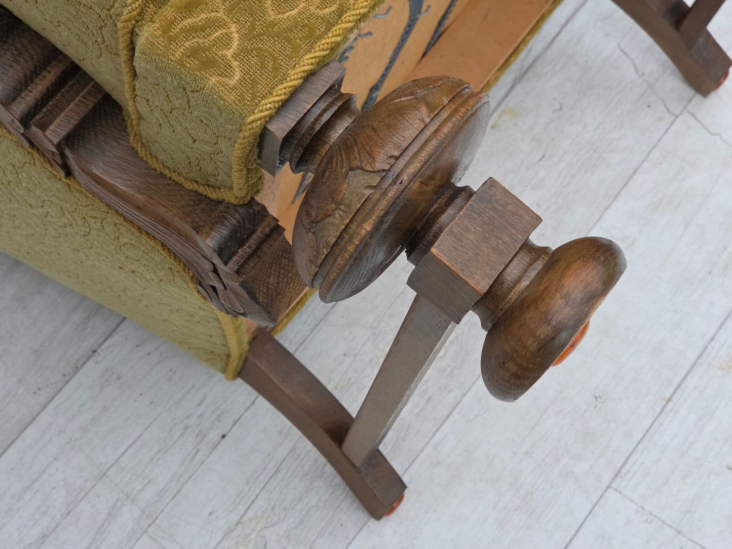 1960s, Danish armchair, furniture cotton/wool fabric, solid oak wood.