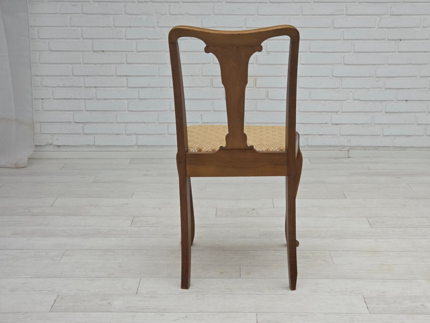 1930s, set of 6 Danish vintage chairs, furniture velour, oak wood, reupholstered.