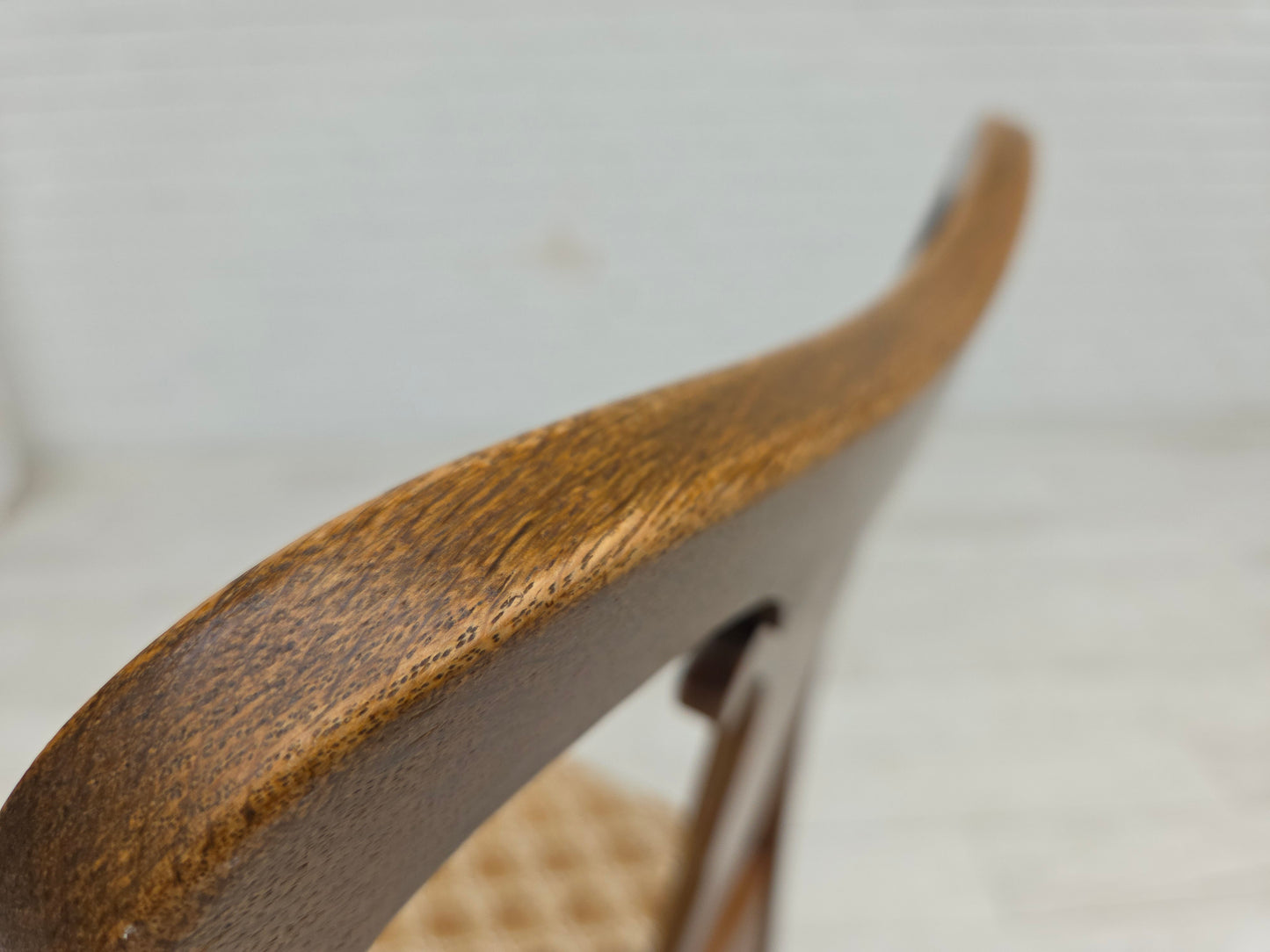 1930s, set of 6 Danish vintage chairs, furniture velour, oak wood, reupholstered.