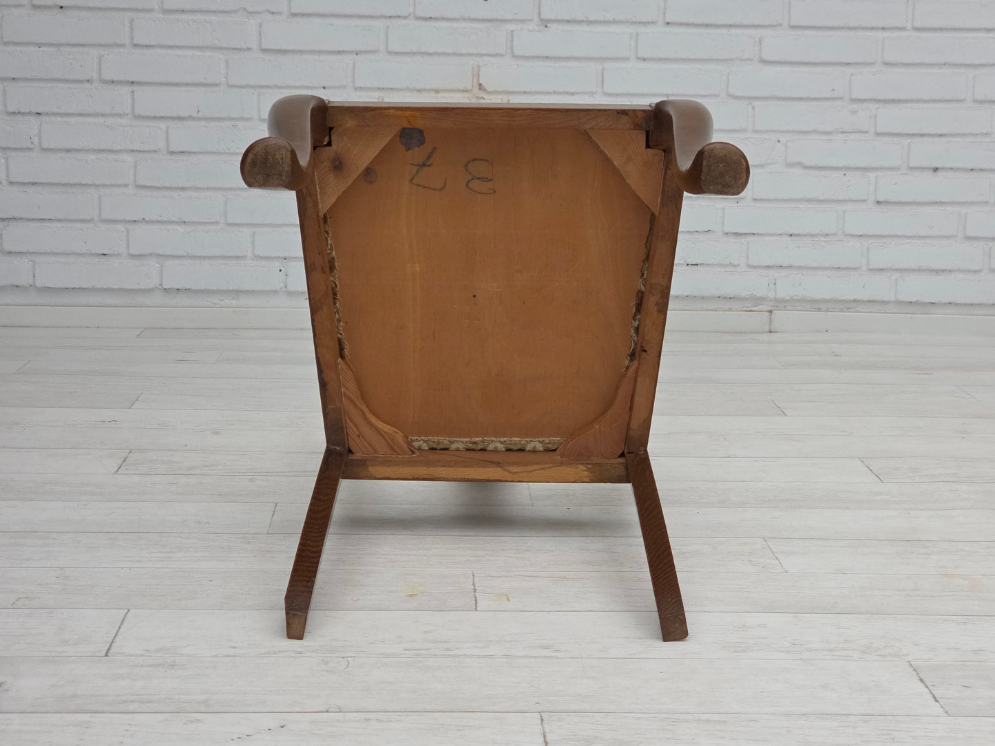 1930s, set of 6 Danish vintage chairs, furniture velour, oak wood, reupholstered.