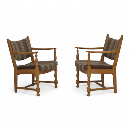 1970s, pair of Scandinavian armchairs, furniture wool, solid oak wood.