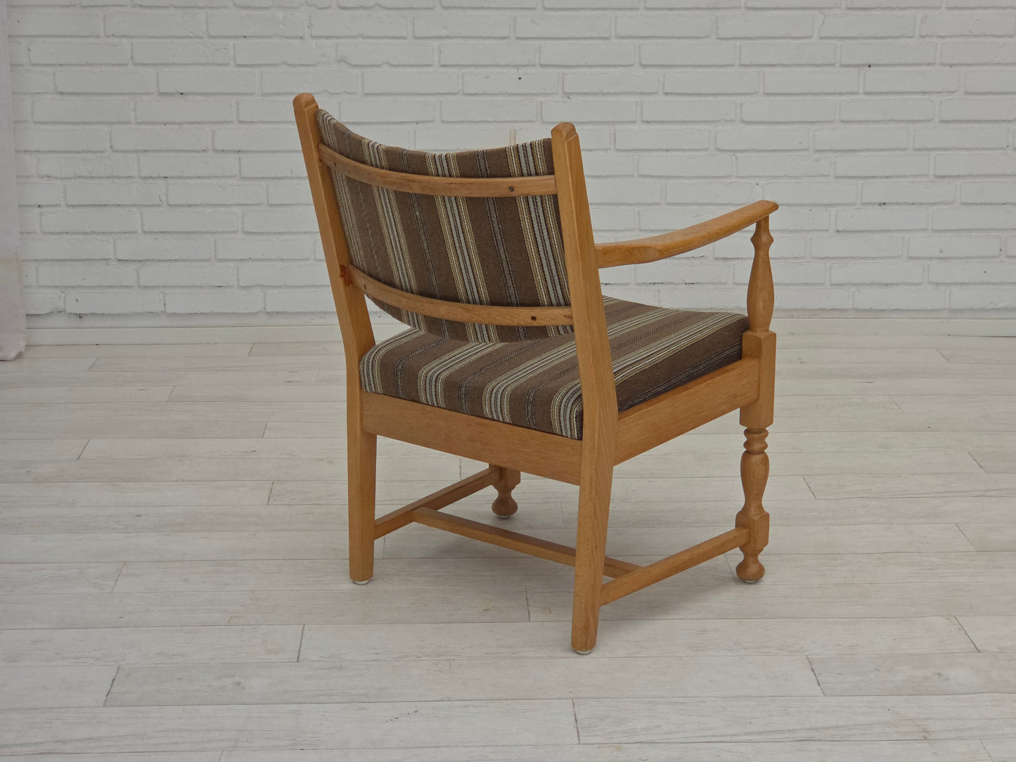 1970s, pair of Scandinavian armchairs, furniture wool, solid oak wood.