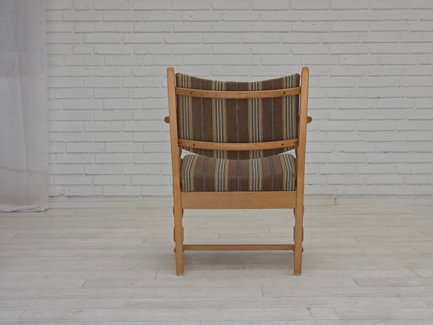 1970s, pair of Scandinavian armchairs, furniture wool, solid oak wood.
