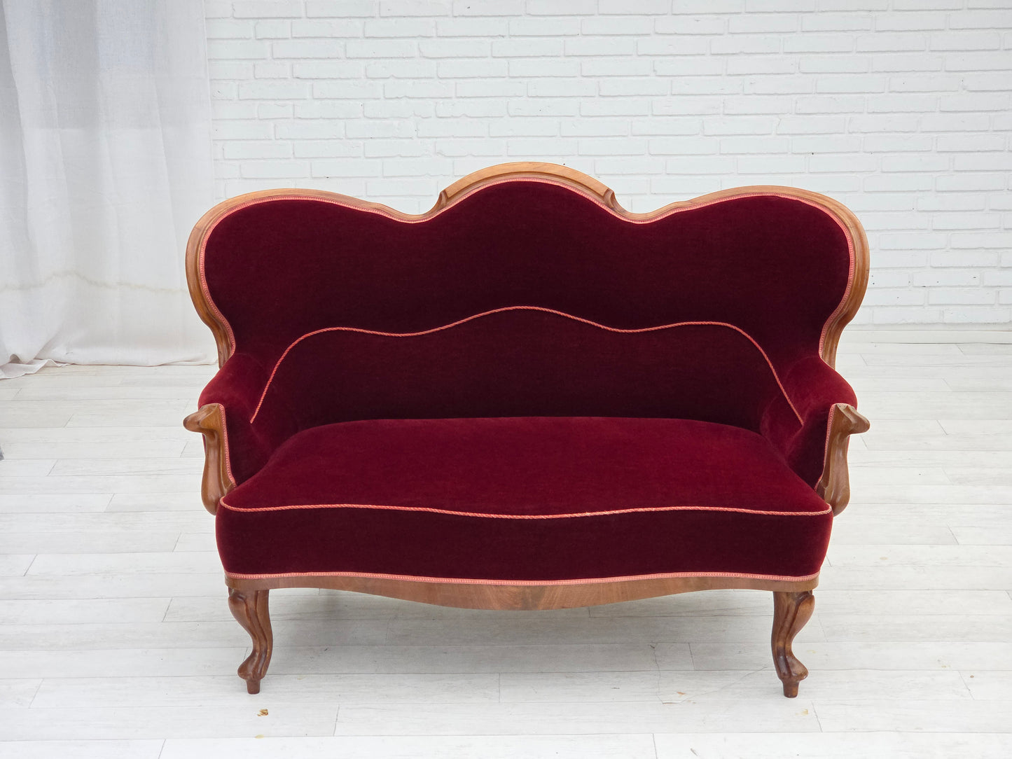 1920-30s, Danish 2-seater sofa, furniture velour, ash wood, reupholstered.