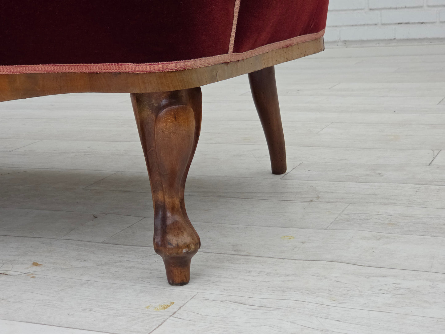 1920-30s, Danish 2-seater sofa, furniture velour, ash wood, reupholstered.