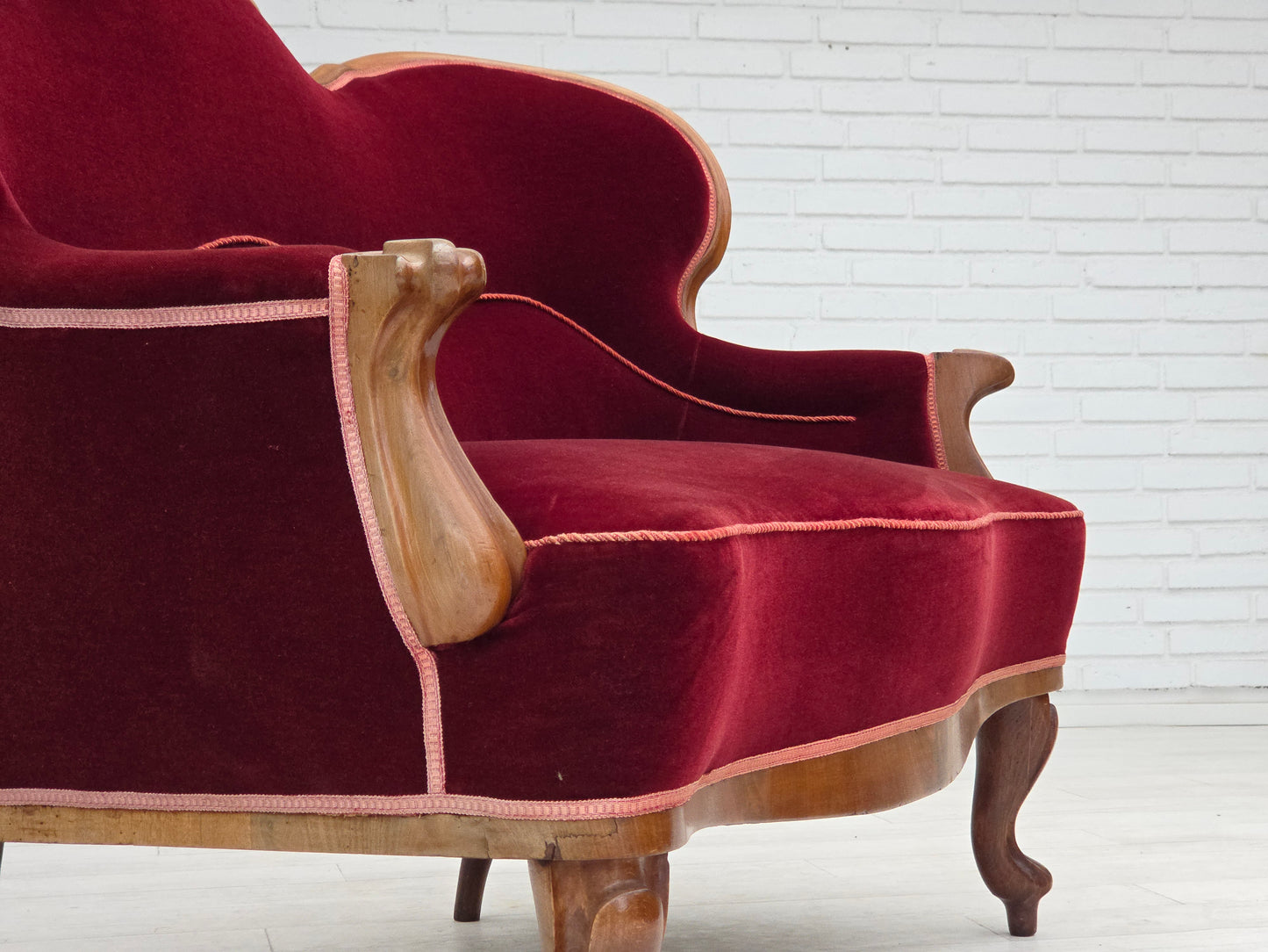 1920-30s, Danish 2-seater sofa, furniture velour, ash wood, reupholstered.