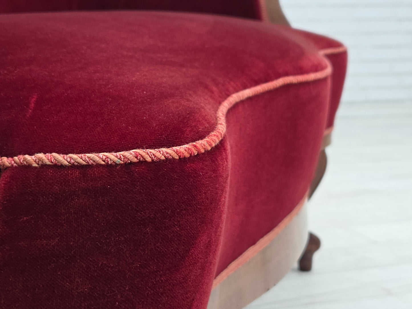 1920-30s, Danish 2-seater sofa, furniture velour, ash wood, reupholstered.