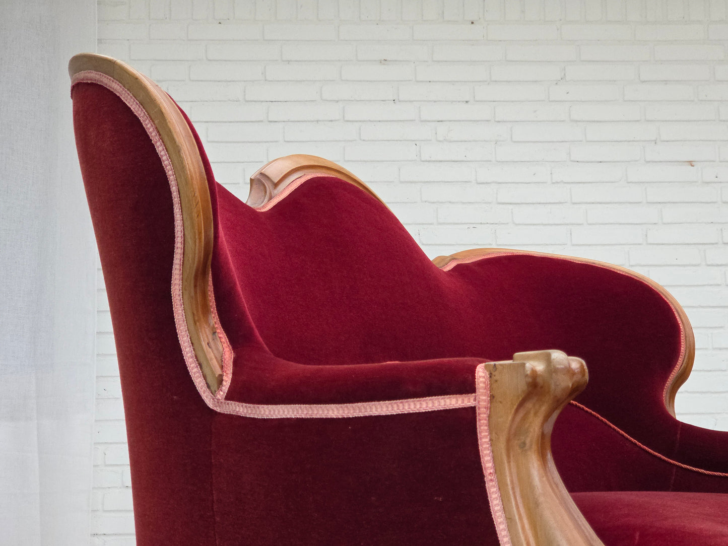 1920-30s, Danish 2-seater sofa, furniture velour, ash wood, reupholstered.