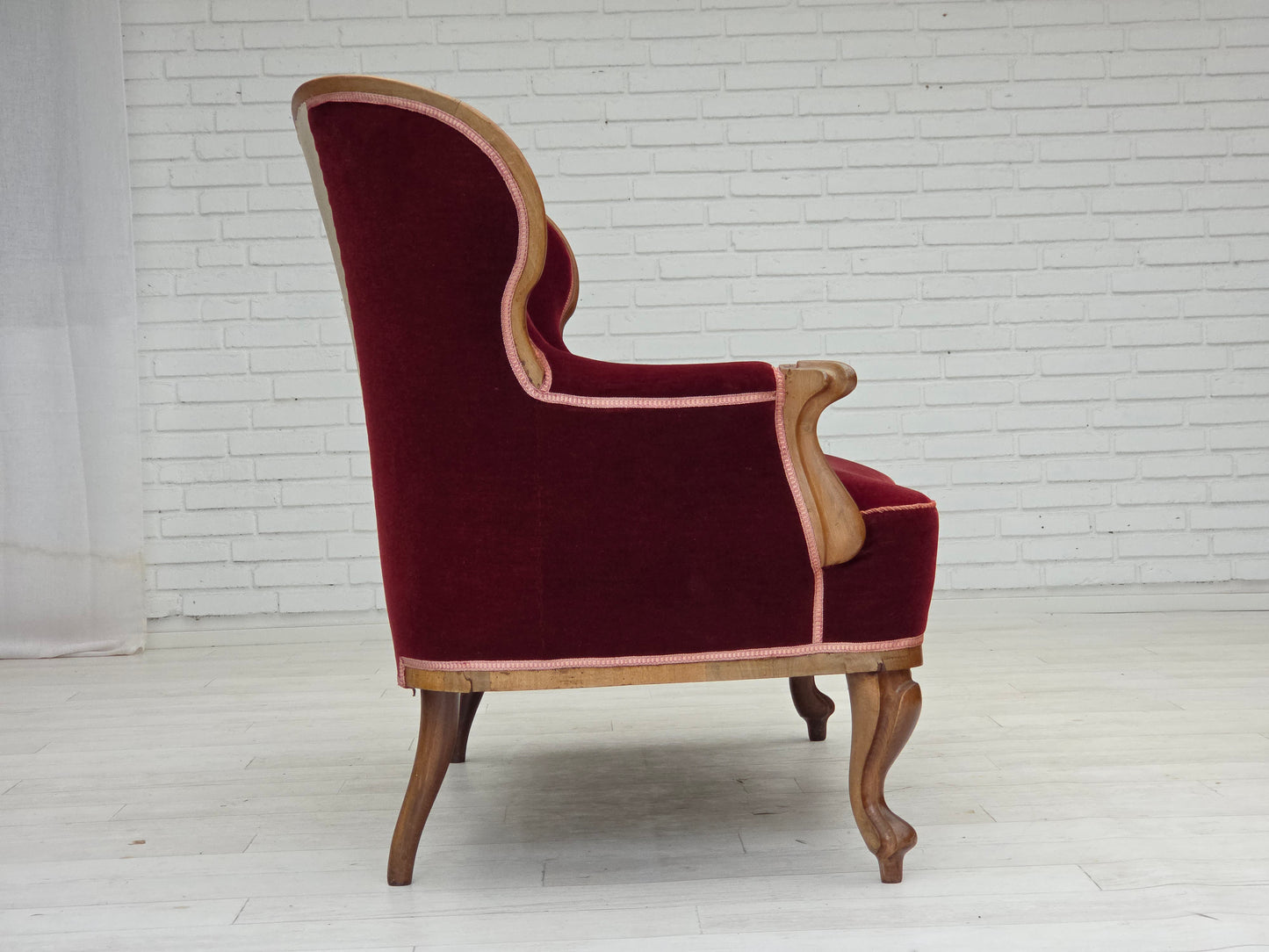 1920-30s, Danish 2-seater sofa, furniture velour, ash wood, reupholstered.