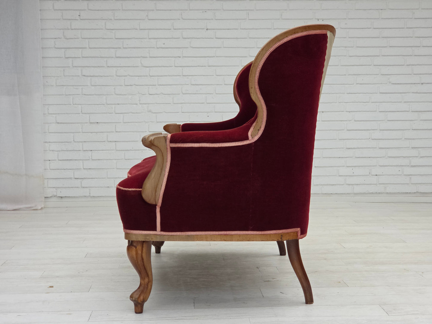 1920-30s, Danish 2-seater sofa, furniture velour, ash wood, reupholstered.