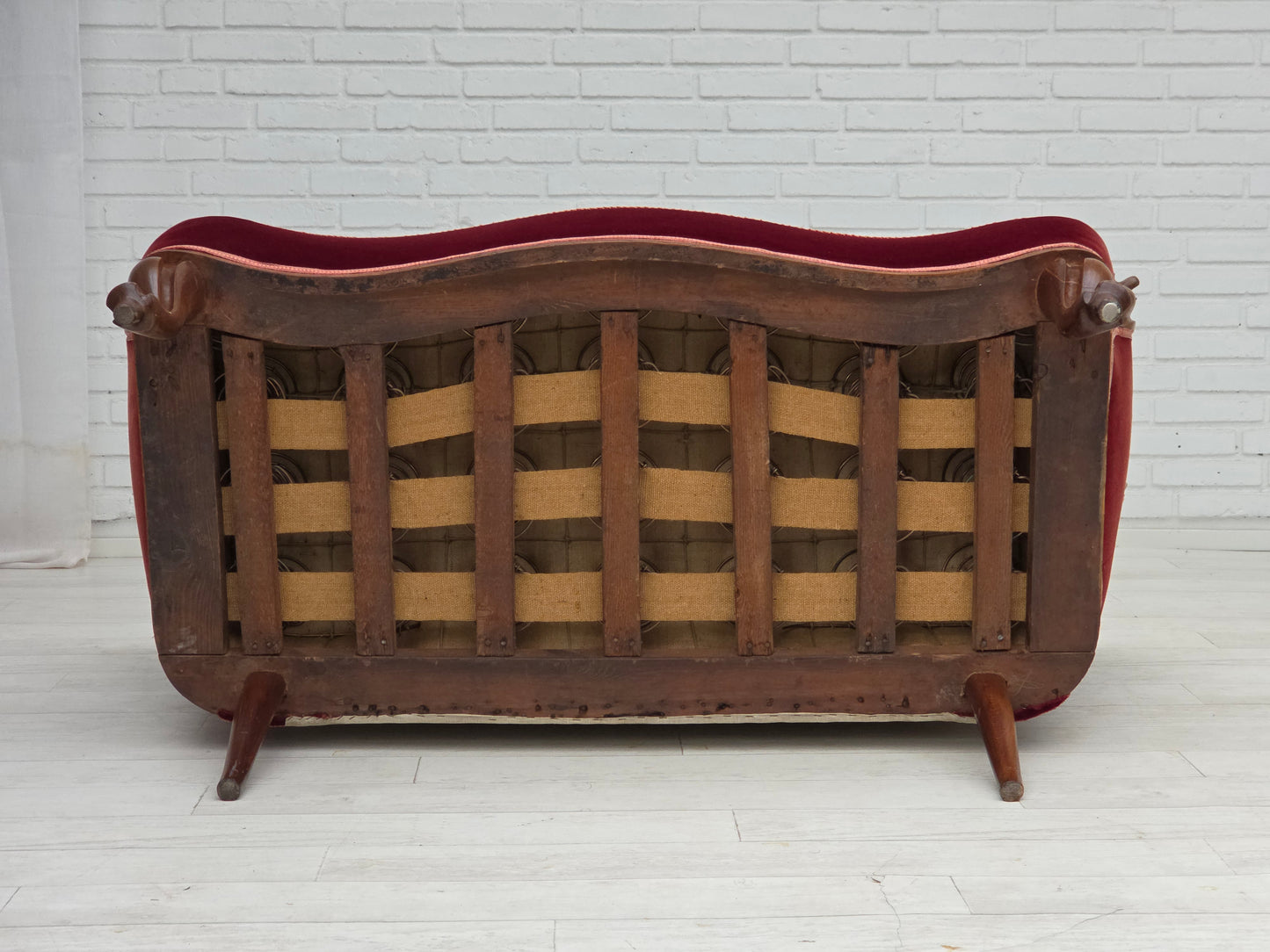 1920-30s, Danish 2-seater sofa, furniture velour, ash wood, reupholstered.