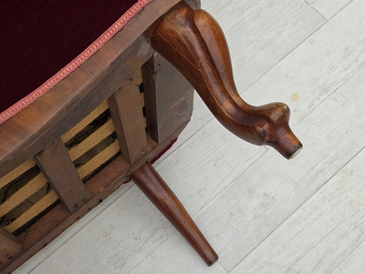 1920-30s, Danish 2-seater sofa, furniture velour, ash wood, reupholstered.