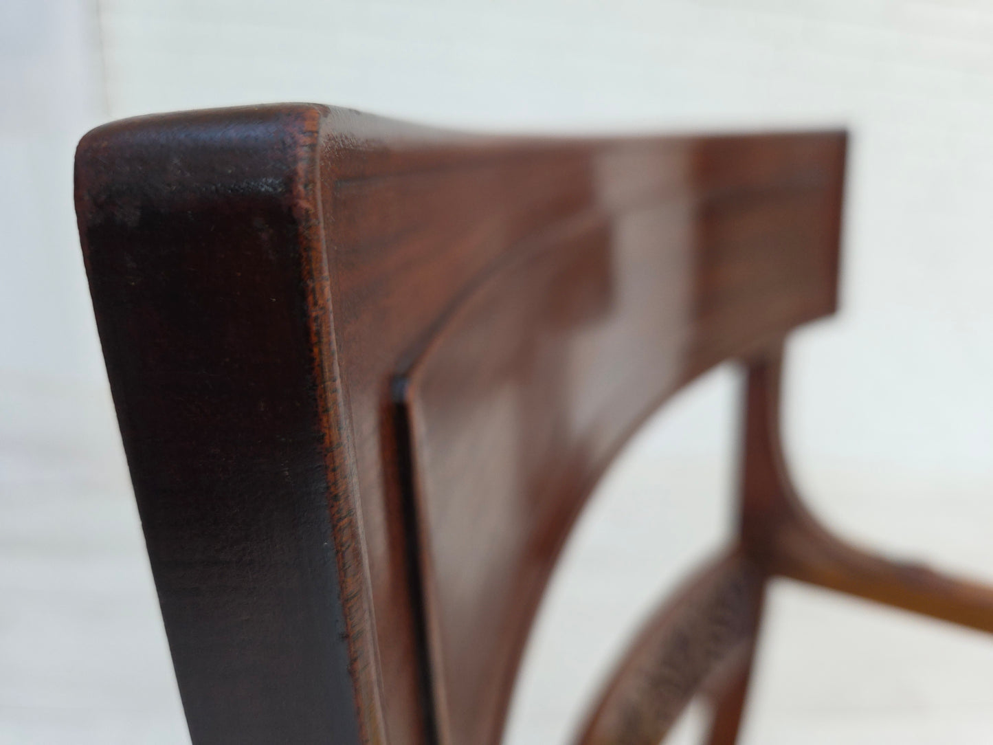 1920-30s, carved wood armchair, design after Georges Jacob, reupholstered.