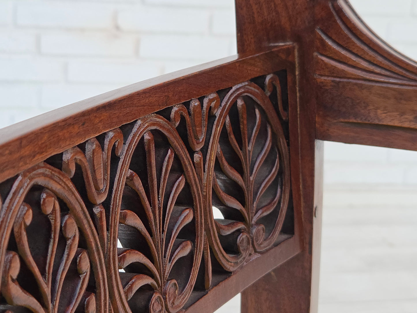 1920-30s, carved wood armchair, design after Georges Jacob, reupholstered.