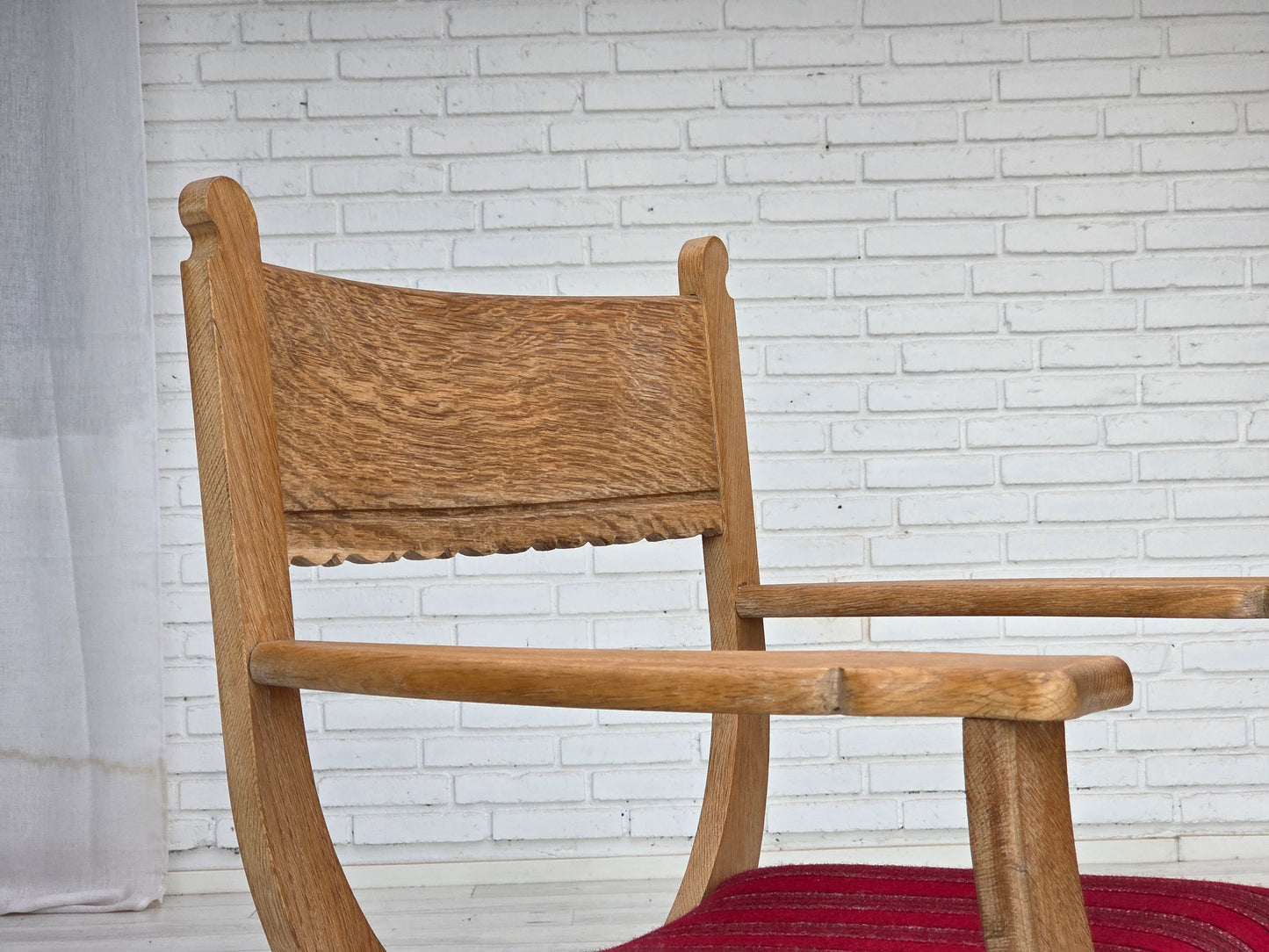 1970s, Danish armchair, original red furniture wool, solid oak wood.