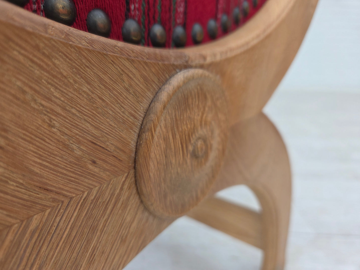 1970s, Danish armchair, original red furniture wool, solid oak wood.