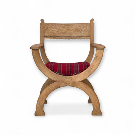 1970s, Danish armchair, original red furniture wool, solid oak wood.