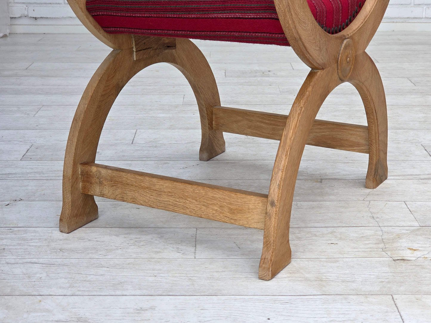 1970s, Danish armchair, original red furniture wool, solid oak wood.