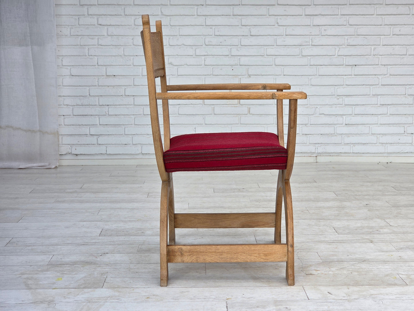 1970s, Danish armchair, original red furniture wool, solid oak wood.